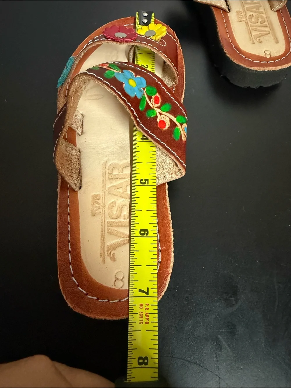 Kids Brown Leather Floral Sandals Size 8 Hand Painted Boho Slip On